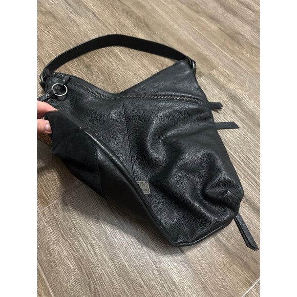 Original by Sharif Patchwork Genuine Leather Cowhide Suede Hobo Purse Black Bag - Picture 6 of 12